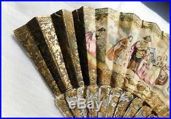 Antique Mother Of Pearl And Paper Hand Fan In Your Original Box