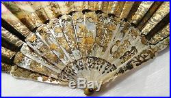 Antique Mother Of Pearl And Paper Hand Fan In Your Original Box