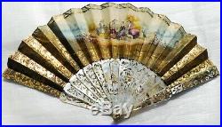 Antique Mother Of Pearl And Paper Hand Fan In Your Original Box