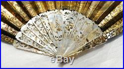 Antique Mother Of Pearl And Paper Hand Fan In Your Original Box