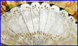 Antique Mother Of Pearl And Paper Hand Painted Hand Fan