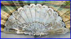 Antique Mother Of Pearl And Paper Hand Painted Hand Fan