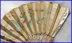 Antique Mother Of Pearl And Silk Hand Fan