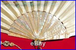 Antique Mother Of Pearl And Silk Hand Fan