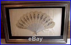 Antique Mother Pearl + Silk Hand Fan-Custom Framed-Original-Sequins