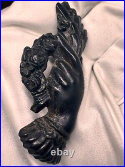 Antique Mourning Brooch Gutta Percha Victorian Hand Black Rose C Clasp 1800's