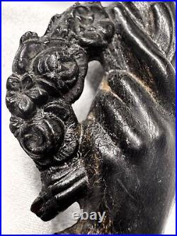 Antique Mourning Brooch Gutta Percha Victorian Hand Black Rose C Clasp 1800's