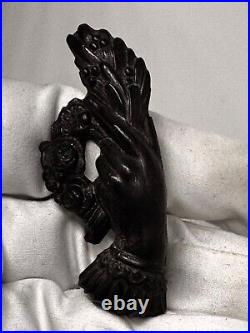 Antique Mourning Brooch Gutta Percha Victorian Hand Black Rose C Clasp 1800's