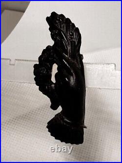 Antique Mourning Brooch Gutta Percha Victorian Hand Black Rose C Clasp 1800's