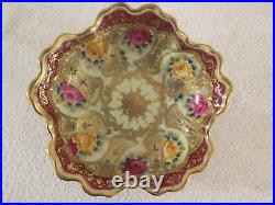 Antique Nippon Moriage Beads Gold Gilt & Hand Painted Roses 10 Serving Bowl