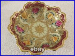 Antique Nippon Moriage Beads Gold Gilt & Hand Painted Roses 10 Serving Bowl