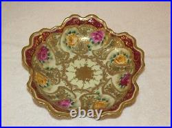 Antique Nippon Moriage Beads Gold Gilt & Hand Painted Roses 10 Serving Bowl