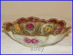 Antique Nippon Moriage Beads Gold Gilt & Hand Painted Roses 10 Serving Bowl