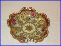 Antique Nippon Moriage Beads Gold Gilt & Hand Painted Roses 10 Serving Bowl