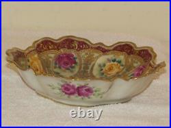 Antique Nippon Moriage Beads Gold Gilt & Hand Painted Roses 10 Serving Bowl