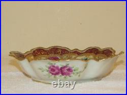 Antique Nippon Moriage Beads Gold Gilt & Hand Painted Roses 10 Serving Bowl