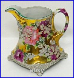 Antique Nippon Moriage Pitcher 7 Royal Moriye, Heavy Relief, Hand Painted Roses