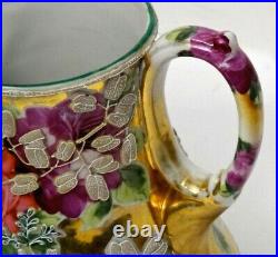 Antique Nippon Moriage Pitcher 7 Royal Moriye, Heavy Relief, Hand Painted Roses