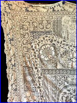 Antique Normandy hand made mixed lace tablecloth 56 x 78