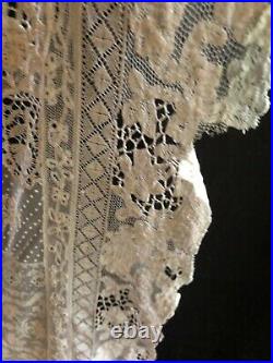 Antique Normandy hand made mixed lace tablecloth 56 x 78