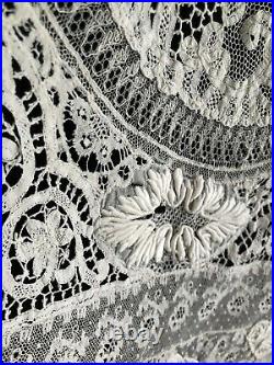 Antique Normandy hand made mixed lace tablecloth 56 x 78