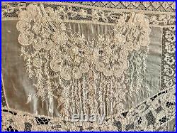 Antique Normandy hand made mixed lace tablecloth 56 x 78