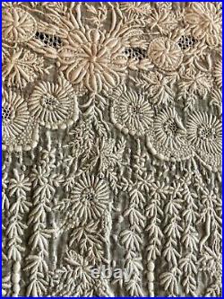 Antique Normandy hand made mixed lace tablecloth 56 x 78