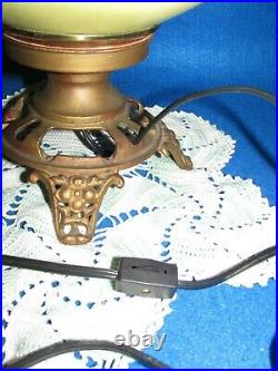 Antique Oil/kerosene Lamp Electrified Gwtw Hand Painted Ball Shade Clear Chimney