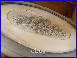 Antique Oval Wood Coffee Tea Table withGlass Top Serving Tray, Hand Carved, Small