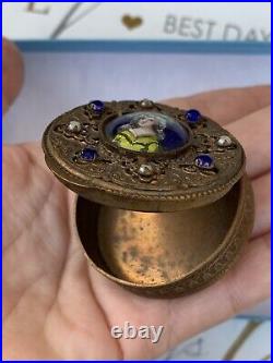 Antique Patch Box 19th Victorian hand painted Woman's Image Circa 1890s Rare