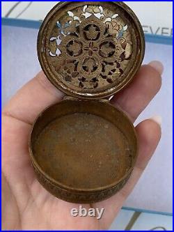 Antique Patch Box 19th Victorian hand painted Woman's Image Circa 1890s Rare