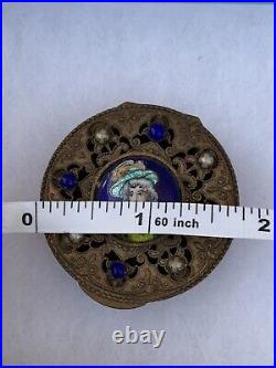 Antique Patch Box 19th Victorian hand painted Woman's Image Circa 1890s Rare