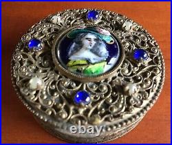 Antique Patch Box 19th Victorian hand painted Woman's Image Circa Late 1800's