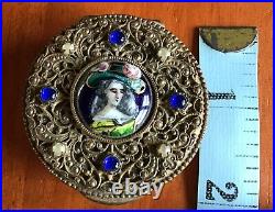 Antique Patch Box 19th Victorian hand painted Woman's Image Circa Late 1800's