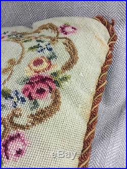Antique Petite point needlework cushion Pillow Victorian Hand Sewn Embroidery