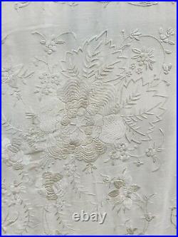 Antique Piano Shawl Silk Ivory Hand Embroidery Birds Flowers Weding Vintage Orig