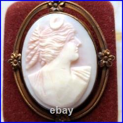 Antique Pink Coral Goddess Artemis Early Victorian Hand-carved Cameo Pendant