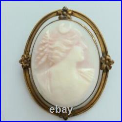Antique Pink Coral Goddess Artemis Early Victorian Hand-carved Cameo Pendant