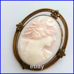 Antique Pink Coral Goddess Artemis Early Victorian Hand-carved Cameo Pendant