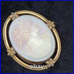 Antique Pink Coral Goddess Artemis Early Victorian Hand-carved Cameo Pendant