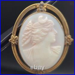 Antique Pink Coral Goddess Artemis Early Victorian Hand-carved Cameo Pendant