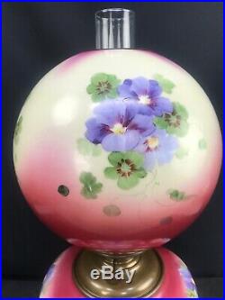 Antique Pittsburgh Success GWTW Oil Lamp Gone With The Wind Hand Painted Glass