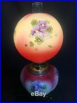Antique Pittsburgh Success GWTW Oil Lamp Gone With The Wind Hand Painted Glass