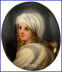 Antique Porcelain Brooch Hand Painted Beatrice Cenci Portrait Miniature Plaque