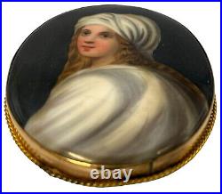 Antique Porcelain Brooch Hand Painted Beatrice Cenci Portrait Miniature Plaque