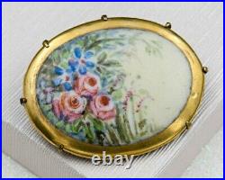 Antique Porcelain Brooch Victorian Hand Painted Cottagecore Women Jewelry