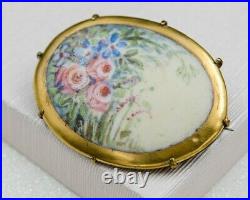 Antique Porcelain Brooch Victorian Hand Painted Cottagecore Women Jewelry
