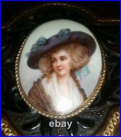 Antique Portrait Brooch Cameo Hand Painted Porcelain Victorian Lady Pin Vtg