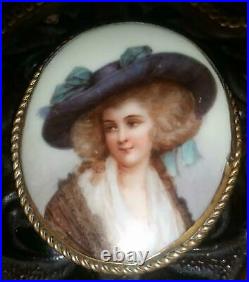 Antique Portrait Brooch Cameo Hand Painted Porcelain Victorian Lady Pin Vtg