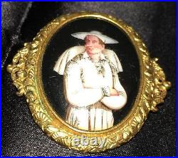 Antique Portrait Brooch Hand Painted Porcelain Cameo Large Victorian Holy Man